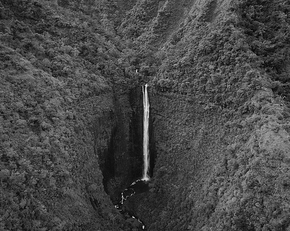 Waterfall near Mt. Wai'ale'ale, aerial view, Kaua'i, Hawai'i
